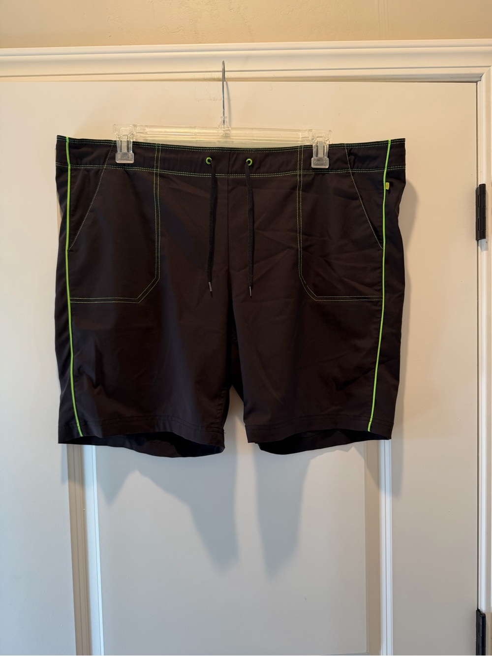 made for life Black Swim Trunks with Neon Green Trim